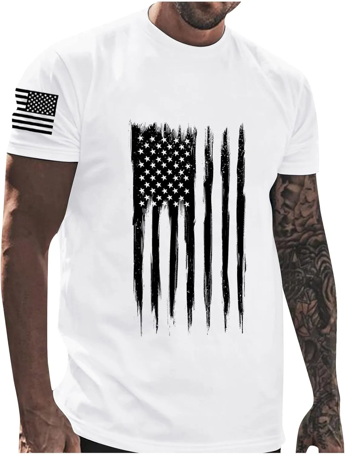 Ymosrh Men's American Flag Print T-Shirts Short Sleeve Graphic Tees Athletic Running Gym Workout Casual Shirts, M-5XL
