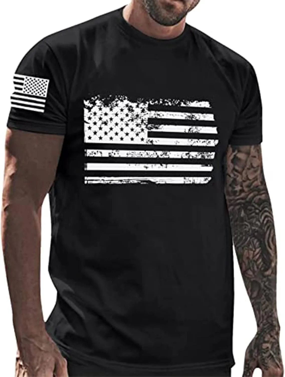 Ymosrh Men's American Flag Print T-Shirts Short Sleeve Graphic Tees Athletic Running Gym Workout Casual Shirts, M-5XL