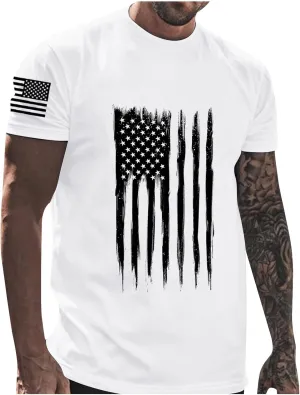 Ymosrh Men's American Flag Print T-Shirts Short Sleeve Graphic Tees Athletic Running Gym Workout Casual Shirts, M-5XL