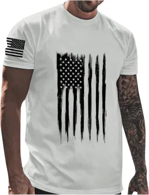 Ymosrh Men's American Flag Print T-Shirts Short Sleeve Graphic Tees Athletic Running Gym Workout Casual Shirts, M-5XL