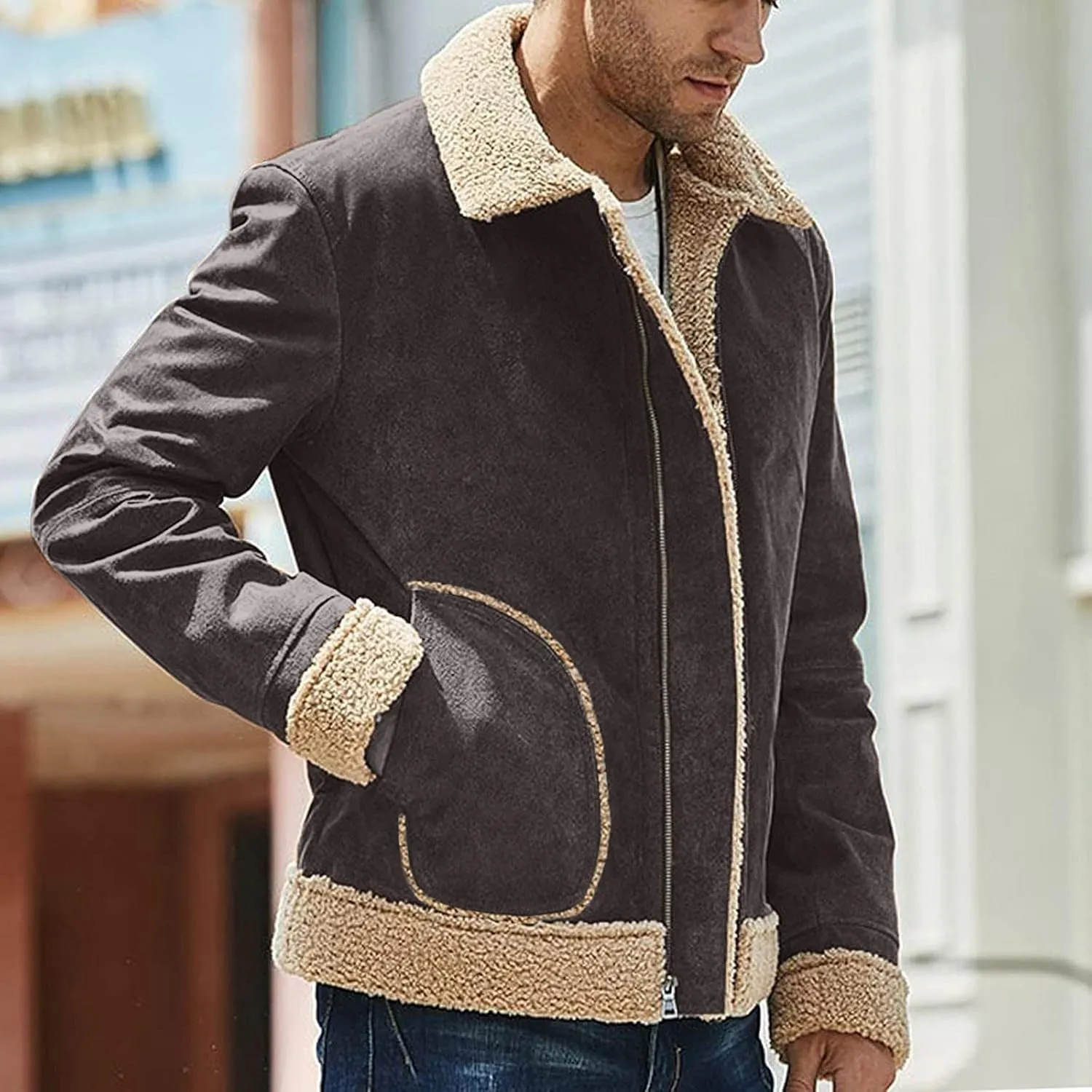 Ymosrh Men's Casual Jackets Lightweight Windproof Bomber Jacket Full Zip Winter Warm Coats Outwear Sport, M-5XL