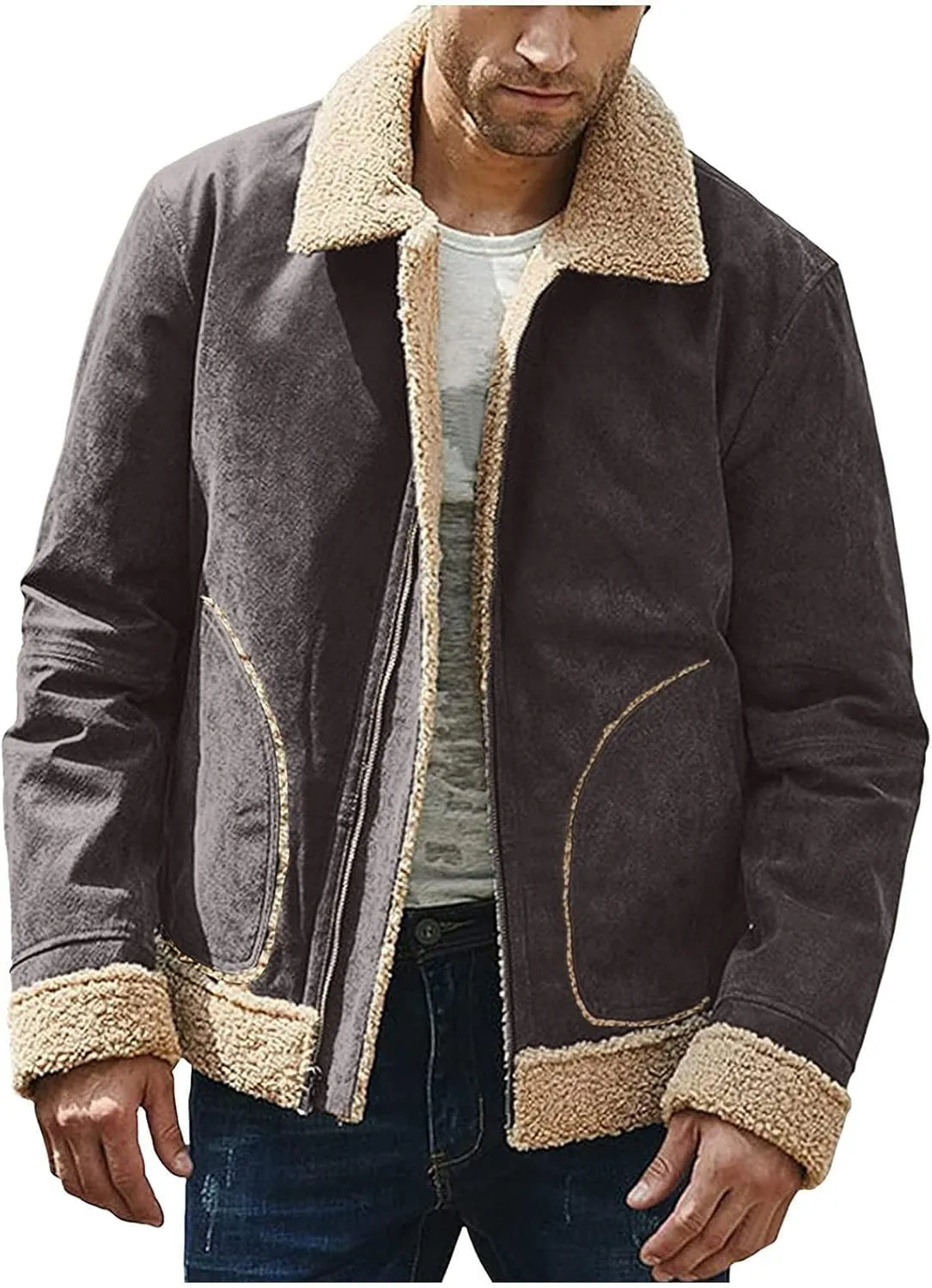 Ymosrh Men's Casual Jackets Lightweight Windproof Bomber Jacket Full Zip Winter Warm Coats Outwear Sport, M-5XL