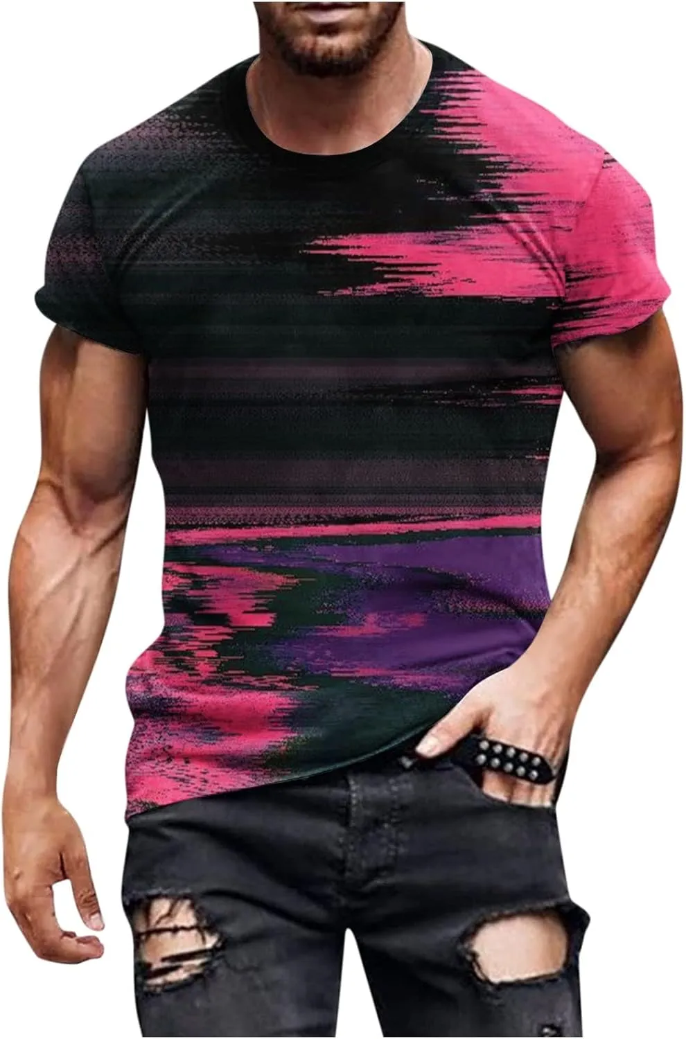 Ymosrh Men's Crewneck Shirts Muscle T-Shirt Short Sleeve Bodybuilding Gym Tee Fashion Workout Tshirts, M-6XL