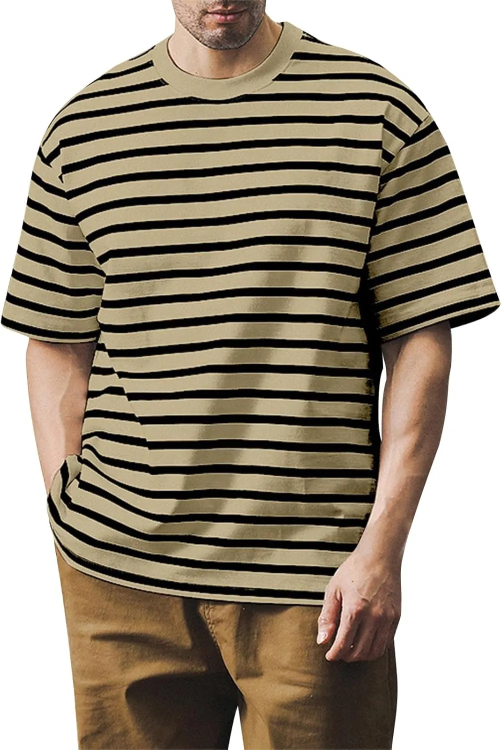 Ymosrh Men's Fashion Tshirts Casual Striped Short Sleeve Crewneck Summer Basic Tee Shirts, S-4XL