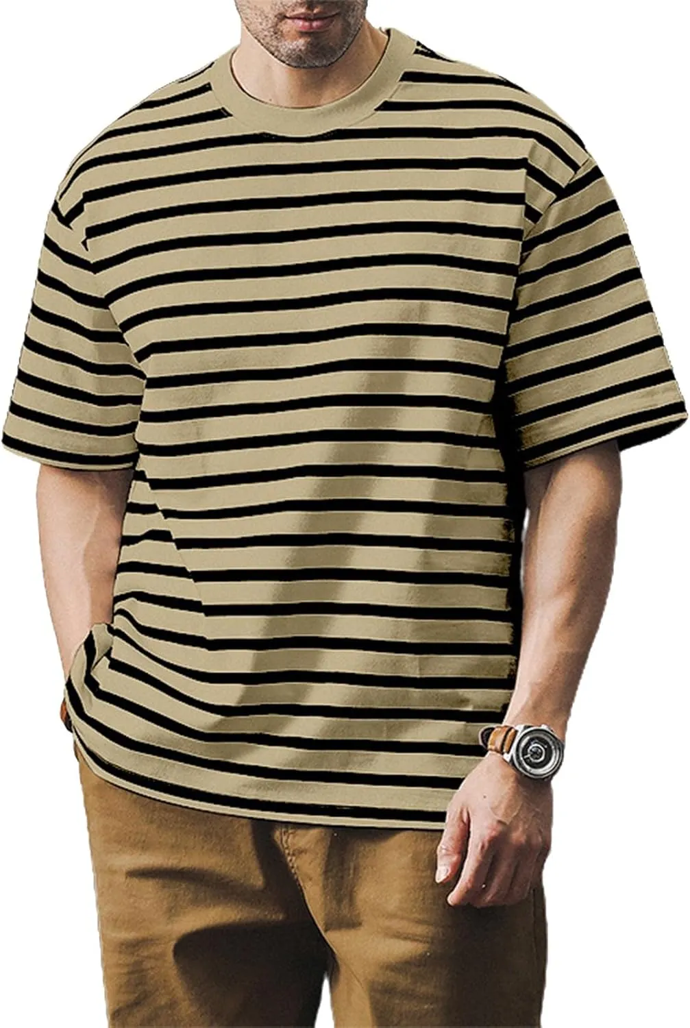 Ymosrh Men's Fashion Tshirts Casual Striped Short Sleeve Crewneck Summer Basic Tee Shirts, S-4XL