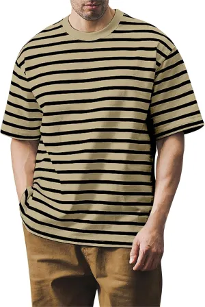 Ymosrh Men's Fashion Tshirts Casual Striped Short Sleeve Crewneck Summer Basic Tee Shirts, S-4XL