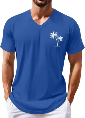 Ymosrh Men's Summer Beach Tee Shirts Short Sleeve Palm Tree T-Shirts Casual V Neck Tee Top Undershirts, S-3XL