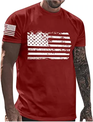Ymosrh Men's T-Shirts American Flag Print Graphic T Shirt Short Sleeve Running Gym Workout Casual Tee Shirts, M-5XL
