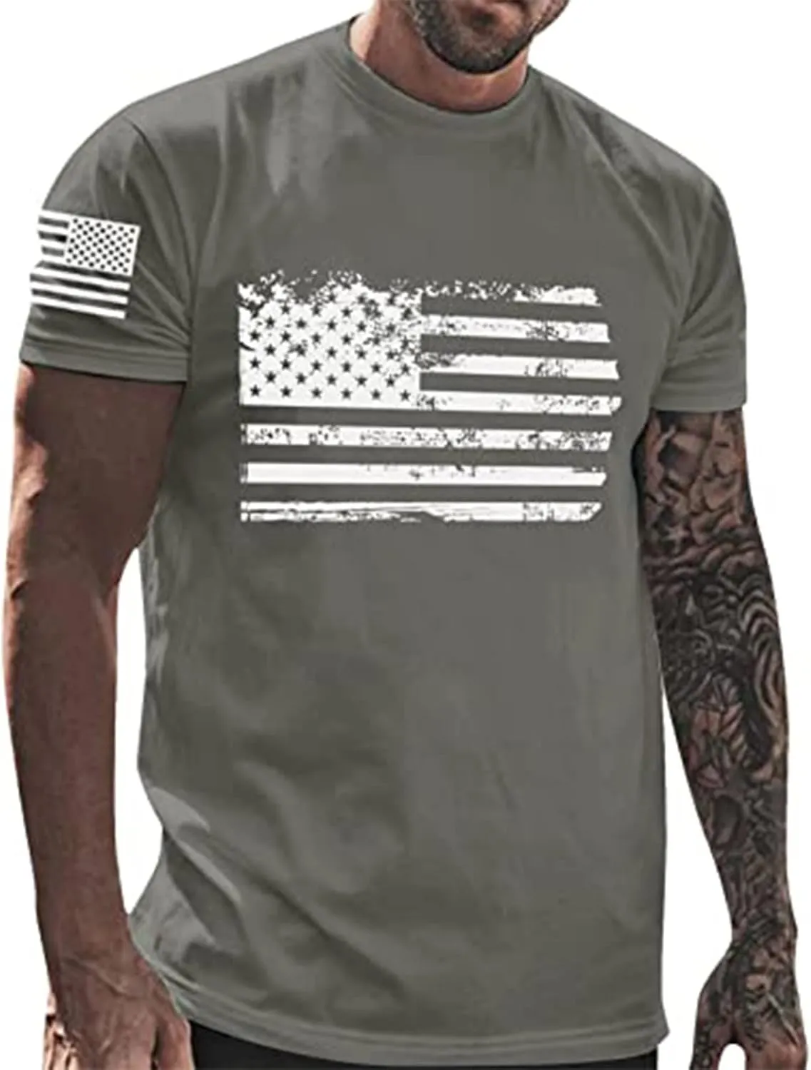 Ymosrh Men's T-Shirts American Flag Print Graphic T Shirt Short Sleeve Running Gym Workout Casual Tee Shirts, M-5XL