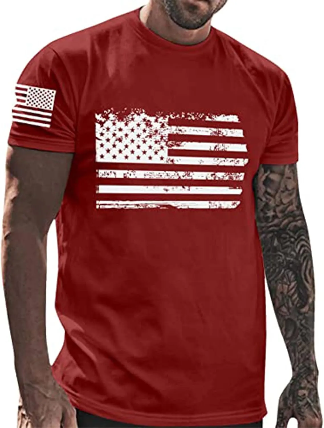 Ymosrh Men's T-Shirts American Flag Print Graphic T Shirt Short Sleeve Running Gym Workout Casual Tee Shirts, M-5XL