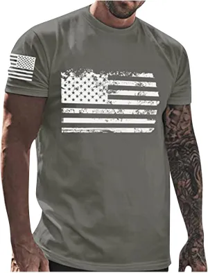 Ymosrh Men's T-Shirts American Flag Print Graphic T Shirt Short Sleeve Running Gym Workout Casual Tee Shirts, M-5XL