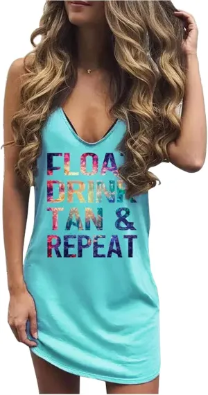 You Had Me at Day Drinking Mini Dress for Women Summer Sleeveless Deep V Neck Casual T Shirts Dresses Vintage Sundress