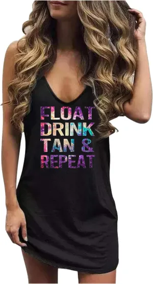 You Had Me at Day Drinking Mini Dress for Women Summer Sleeveless Deep V Neck Casual T Shirts Dresses Vintage Sundress