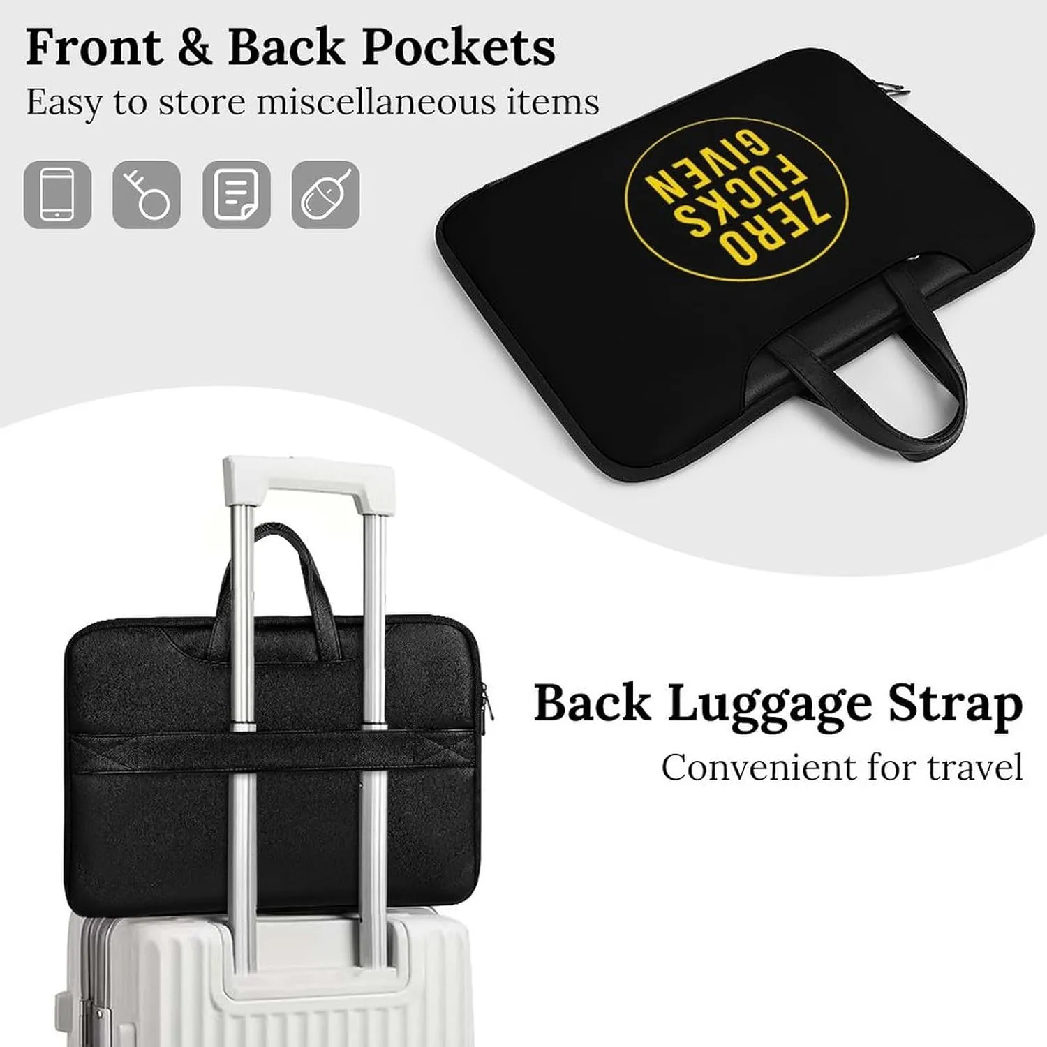 Zero Fcks Given Leather Bag Laptop Case Slim Water Resistant Computer Bags with Handle Briefcase for Work