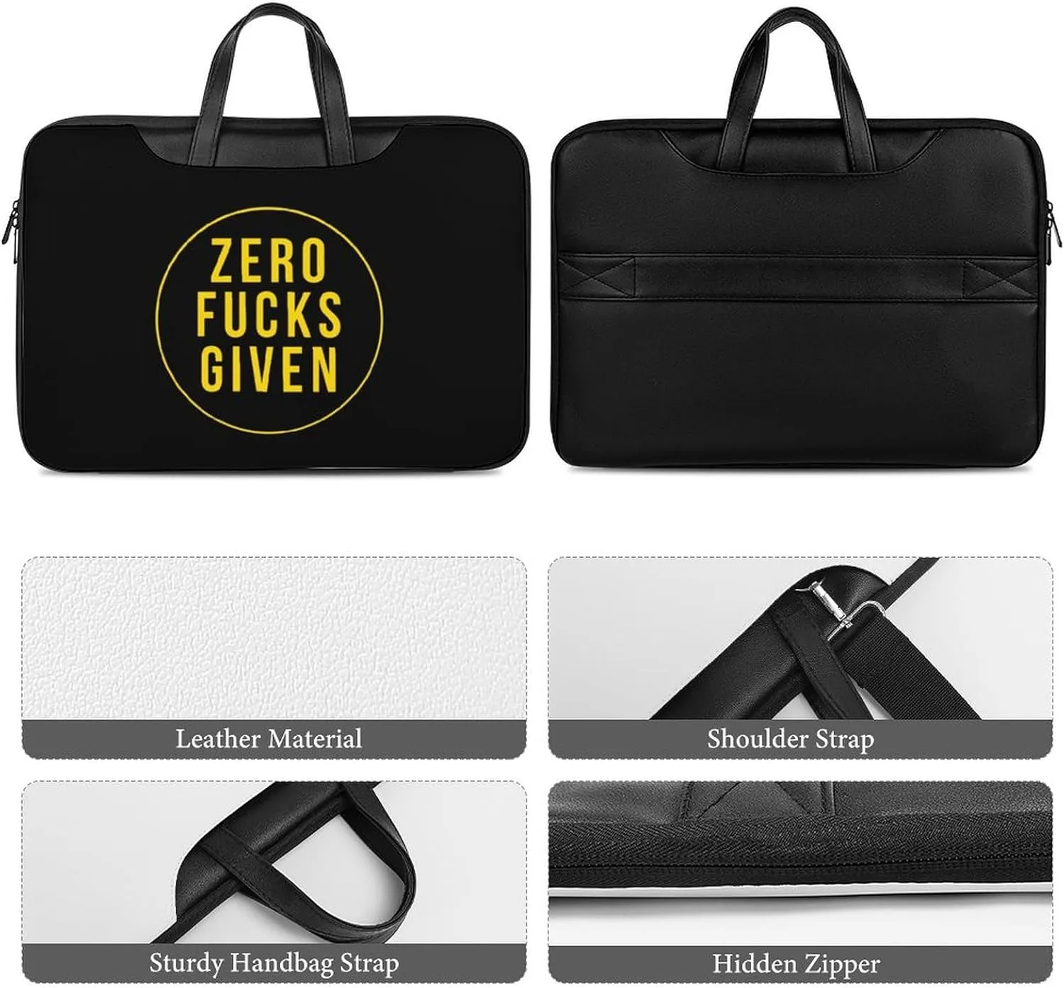 Zero Fcks Given Leather Bag Laptop Case Slim Water Resistant Computer Bags with Handle Briefcase for Work