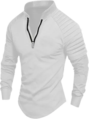 Zipper Shirts for Men's Slim Fit Shirt Casual Stretch Shoulder Pleated Zip Shirt T Shirts Men Pack Men Shirt
