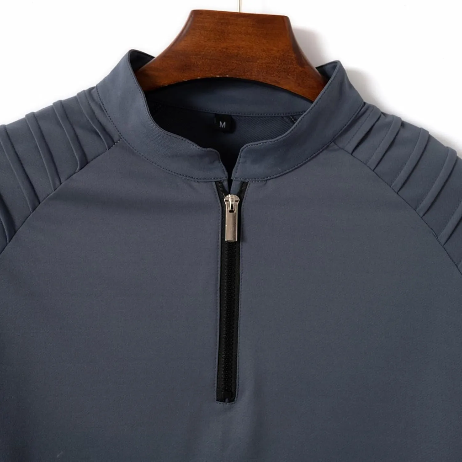 Zipper Shirts for Men's Slim Fit Shirt Casual Stretch Shoulder Pleated Zip Shirt T Shirts Men Pack Men Shirt