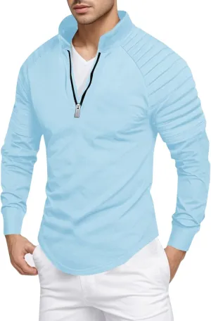 Zipper Shirts for Men's Slim Fit Shirt Casual Stretch Shoulder Pleated Zip Shirt T Shirts Men Pack Men Shirt