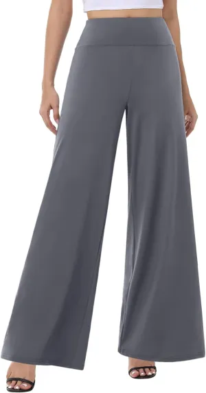 ZOOSIXX Wide Leg Palazzo Pants for Women - High Waist Casual Beach Lounge Pants Loose Dress Pants Stretchy Trousers