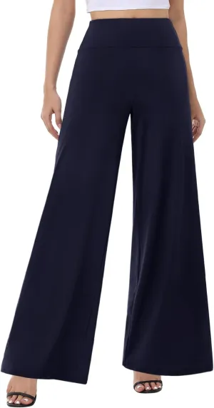 ZOOSIXX Wide Leg Palazzo Pants for Women - High Waist Casual Beach Lounge Pants Loose Dress Pants Stretchy Trousers