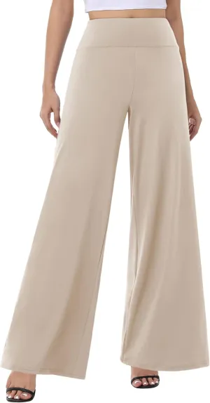 ZOOSIXX Wide Leg Palazzo Pants for Women - High Waist Casual Beach Lounge Pants Loose Dress Pants Stretchy Trousers