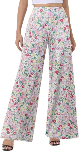 ZOOSIXX Wide Leg Palazzo Pants for Women - High Waist Casual Beach Lounge Pants Loose Dress Pants Stretchy Trousers