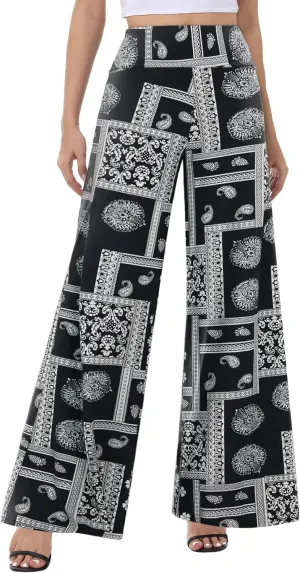 ZOOSIXX Wide Leg Palazzo Pants for Women - High Waist Casual Beach Lounge Pants Loose Dress Pants Stretchy Trousers
