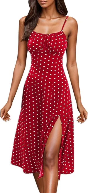 ZYXTIM Spaghetti Strap Dress for Women 2025 Summer Split Thigh Midi Floral Dresses High Waist Slim Vacation Beach Sexy Dress