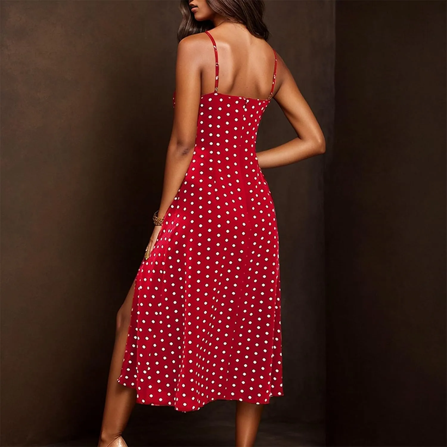 ZYXTIM Spaghetti Strap Dress for Women 2025 Summer Split Thigh Midi Floral Dresses High Waist Slim Vacation Beach Sexy Dress