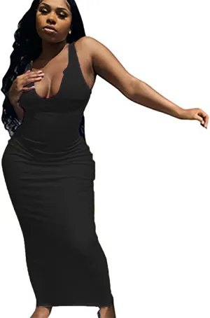 ZYXTIM Women's Sexy Bodycon Tank Dress Deep V Neck Ruched Sleeveless Casual Midi Dresses Slim Fitted Pencil Dresses Plus Size